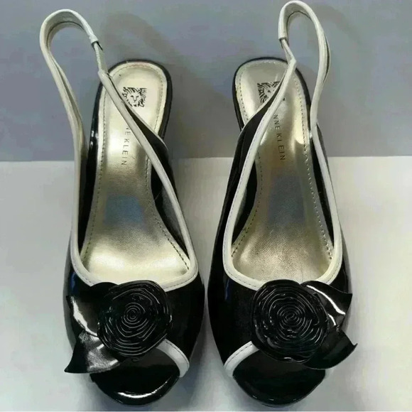 Anne Klein Women’s Size 6 Papillon Black White Peep Toe Slingback Heels Feminine - Picture 3 of 8